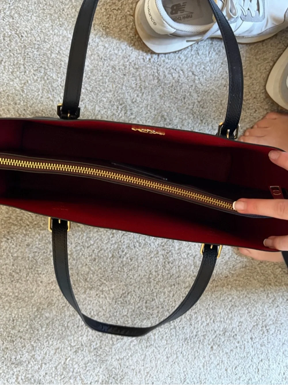 Coach Black Leather Tote with Red Interior - Picture 3 of 5